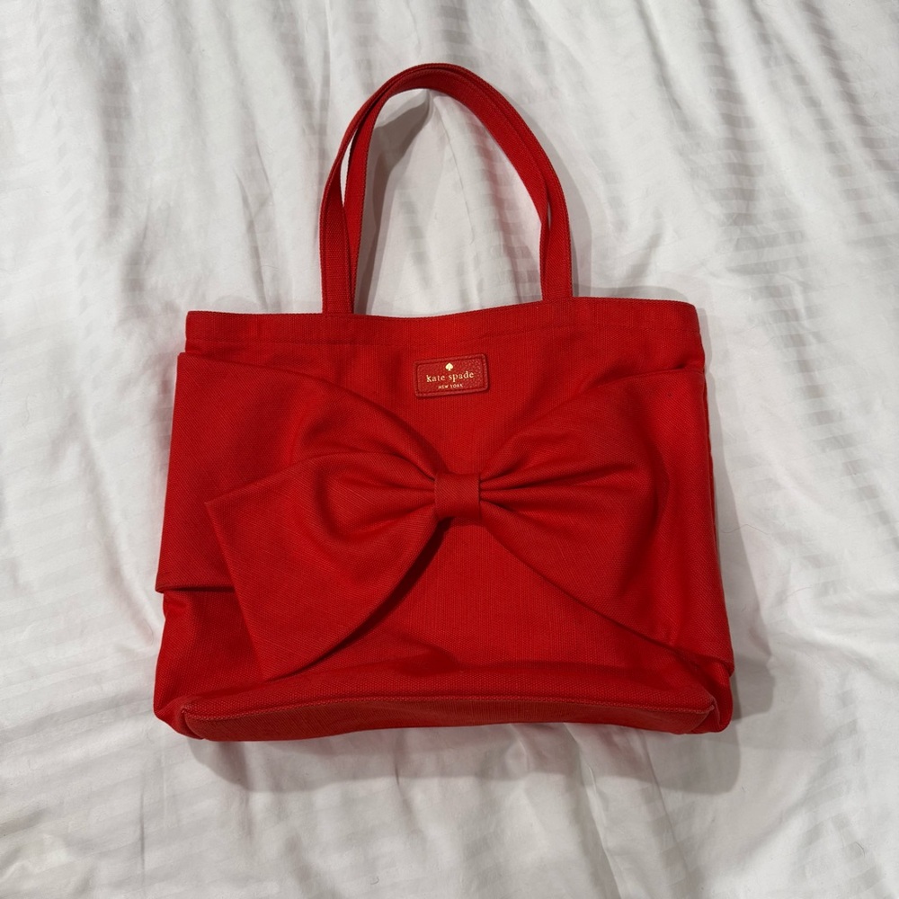 Kate Spade X Jack Spade On Purpose Cherry Red Nylon Tote Bag With Bow Design